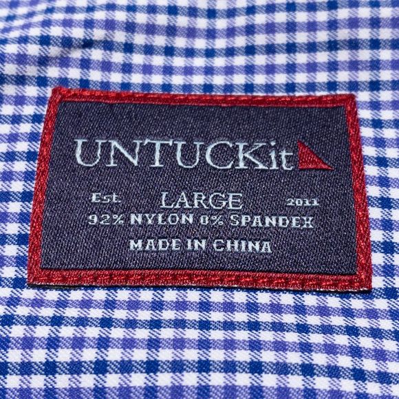 UNTUCKit Performance Shirt Men's Large Wicking Nylon Blue Check Button-Up - Picture 3 of 10